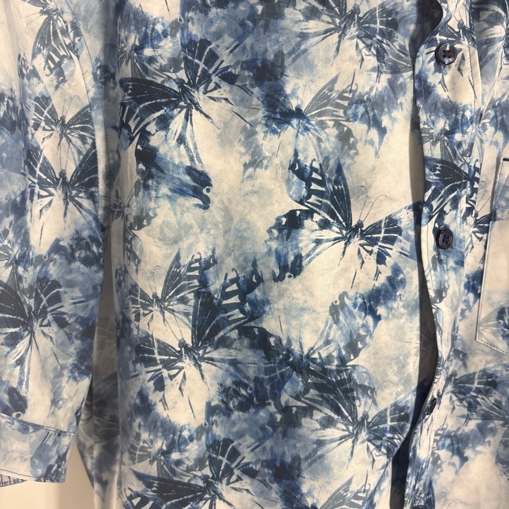 7 Diamonds Blue and White Men's Butterfly Shirt - Large - Picture 3 of 11